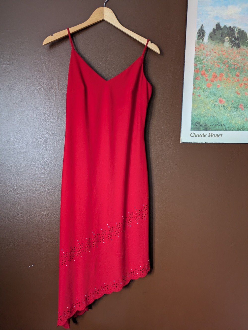 Rampage Red Asymmetrical Eyelet Slip Dress